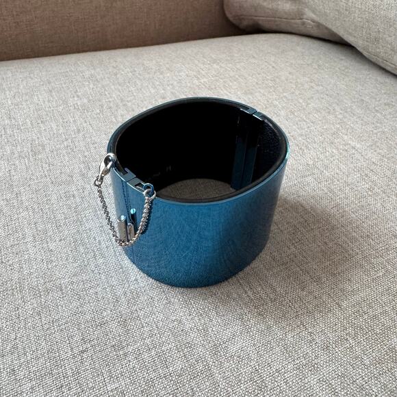 Celine Minimal Manchette Cuff Bracelet Metallic Blue Metal Silver Detail - Picture 2 of 7